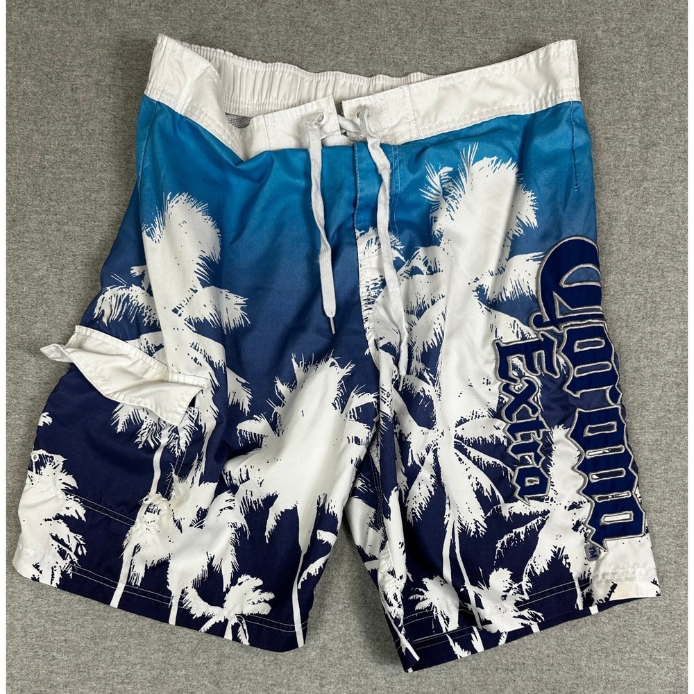 Corona Extra Board Shorts Men XL Blue Palm Tree Ombre Swim Trunks